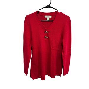 Palette V-Neck Pullover Sweater Red Size Large Long Sleeve Cotton Blend Knit